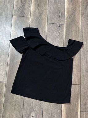 J. Crew Black Ruffle Trim Top